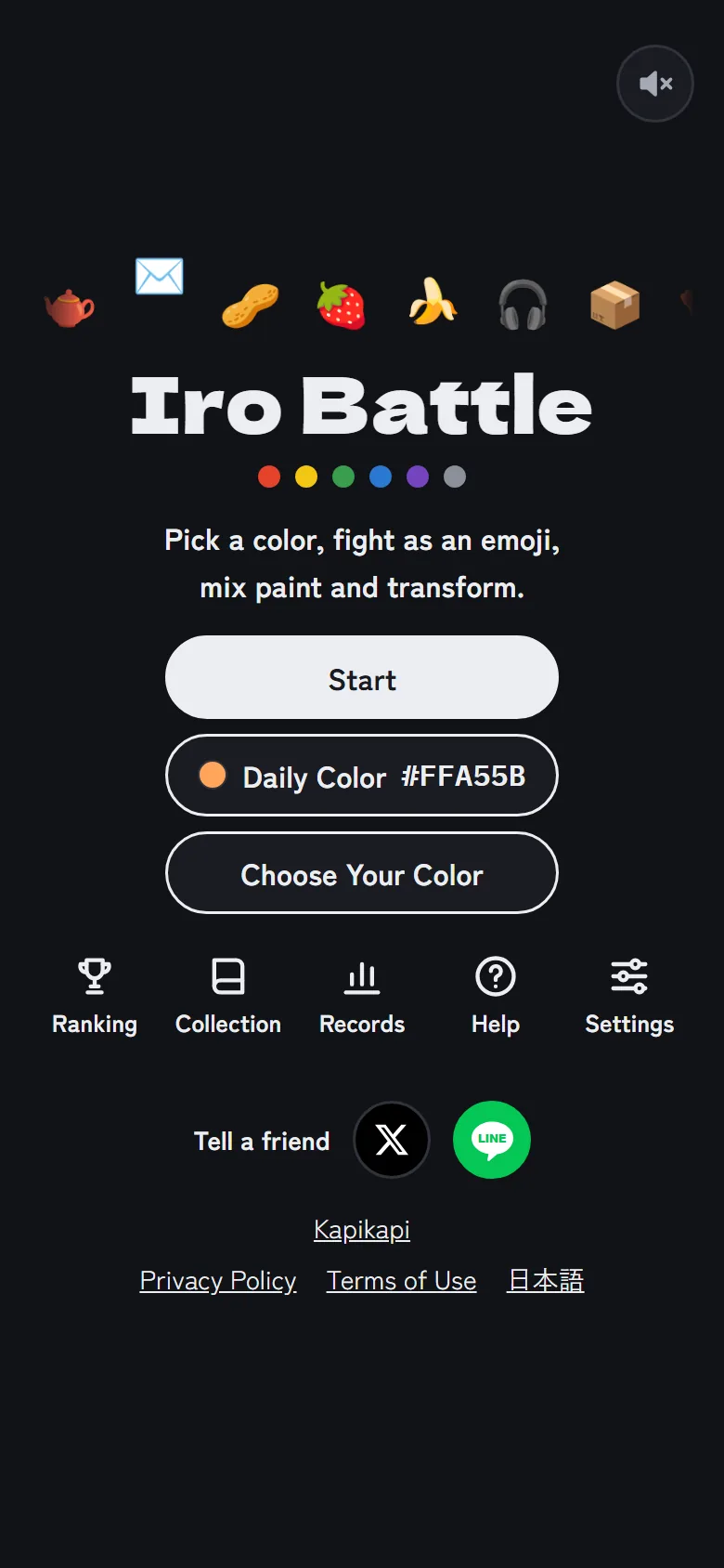 The title screen, with buttons for Start, Daily Color and Choose Your Color